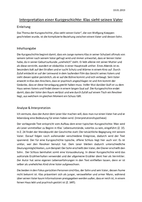 Klas sieht seinen Vater (Deutsch) als PDF - Knowunity